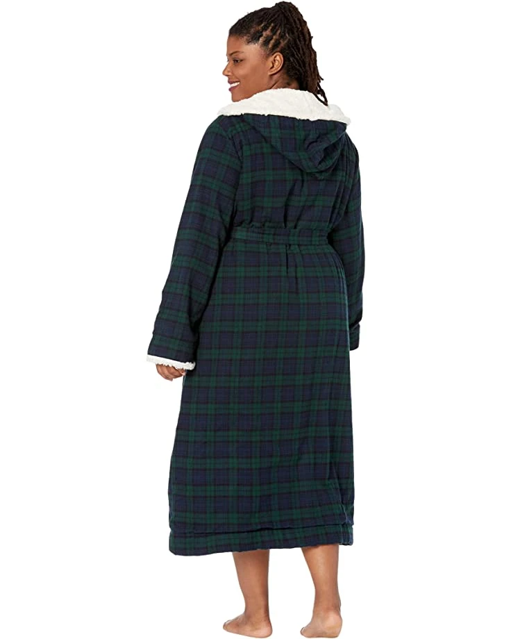 L.L.Bean Sleepwear Plus Size Scotch Plaid Flannel Sherpa Lined Long Robe - Image 2