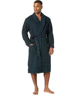 L.L.Bean Sleepwear Scotch Plaid Flannel Robe Sherpa Lined Regular