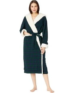 L.L.Bean Sleepwear Scotch Plaid Flannel Sherpa Lined Long Robe