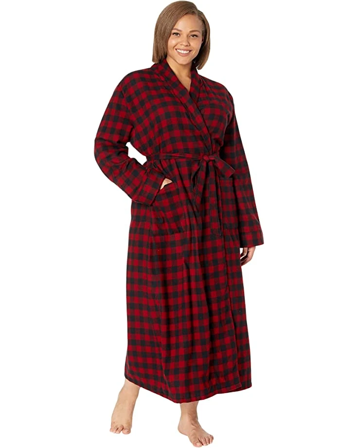 L.L.Bean Sleepwear Plus Size Scotch Plaid Flannel Robe Unlined Plaid