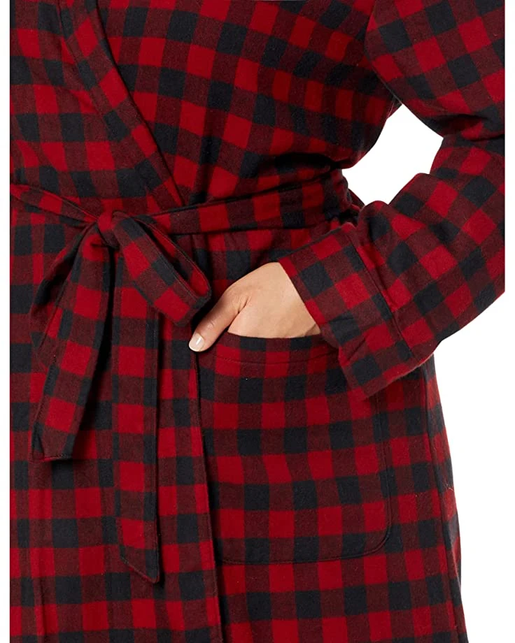 L.L.Bean Sleepwear Plus Size Scotch Plaid Flannel Robe Unlined Plaid - Image 3