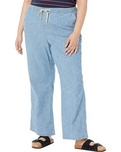 L.L.Bean Plus Size Lakewashed Pull-On Chambray Wide Leg Pants