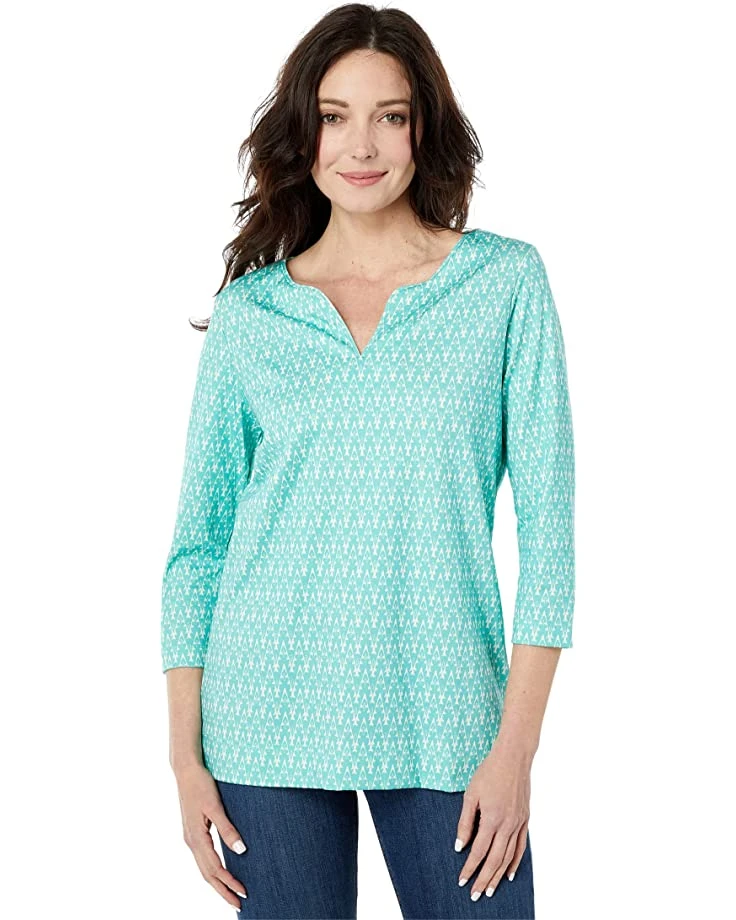 L.L.Bean Shirts & Tops Pima Tops Split-Neck Tunic 3/4 Sleeve Print
