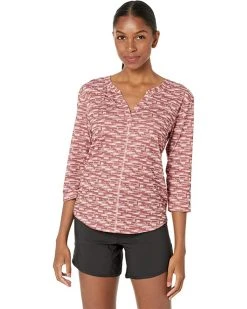 L.L.Bean Shirts & Tops Petite Streamside Tee Split-Neck 3/4 Sleeve Print
